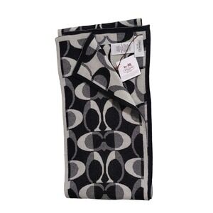 Coach Monogram Jacquard Knit Scarf Black Silver Wool Blend Metallic NWT